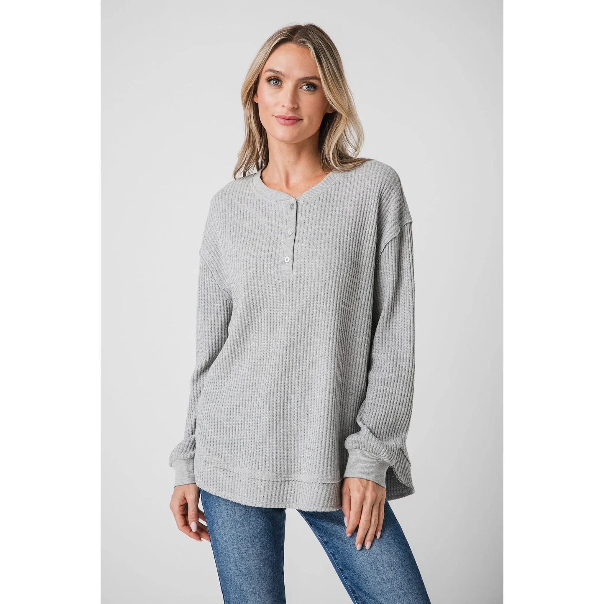 Z Supply Jax Cozy Waffle Henley in Classic Heather Grey