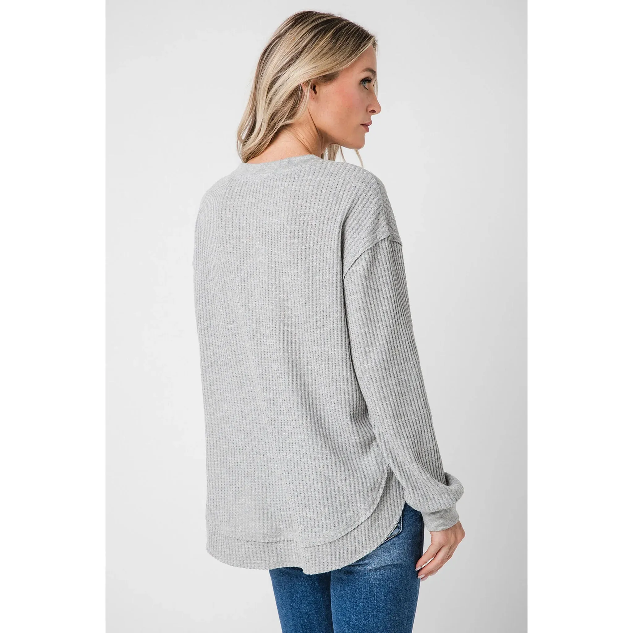 Z Supply Jax Cozy Waffle Henley in Classic Heather Grey