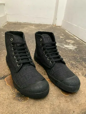 Zucca Monogram Black High Top Canvas Trainers